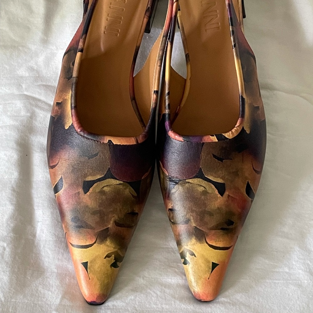 Ganni Floral Low Heel Sling Back Pointed Flats 39